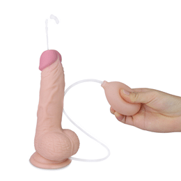 Prótese Peniana Realística Ejaculadora com Escroto em TPE - Lovetoy Soft Ejaculation Cock With Ball | 14 x 4,2 cm