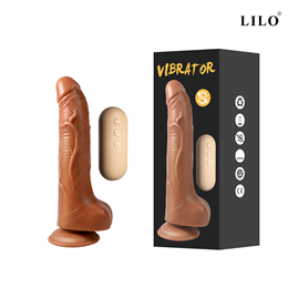 Prótese Peniana Recarregável com Ventosa, 10 Modos de Vibração, 10 Tipos de Rotação e Controle Remoto Sem Fio - Lilo Vibrator | 15,5 x 3,8 cm