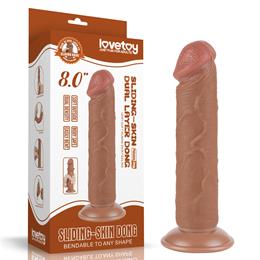 Prótese Peniana em TPE com Glande Definida, Vertebra e Ventosa Removível - LoveToy Sliding-Slin Dong 8.0'' | 18 x 3,8 cm | Disponível em 3 Cores