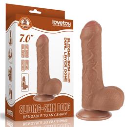 Prótese Peniana Com Escroto em TPE com Prepúcio, Vertebra e Ventosa Removível - LoveToy Sliding-Slin Dong 7.0'' | 12,5 x 3,4 cm | Disponível em 3 Cores