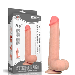 Prótese Realística com Pele Beliscável, Glande Definida, Veias, Escroto e Ventosa - Lovetoy Sliding-Skin Dong 9" | 17 x 4 cm | Disponível em 2 Cores