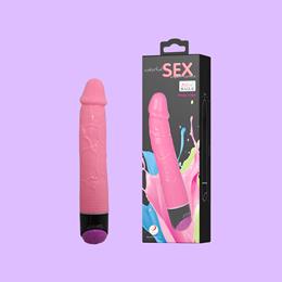 Prótese em PVC no Formato Realístico de Pênis Pink com Glande, Veias e Vibração Multivelocidade - Pink Vibe | 18,5 x 3,9 cm