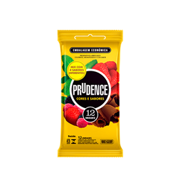Preservativo com Aroma, Cor e Sabor de Verdade - Prudence Cores e Sabores | 12 Unidades | Sabor: MIX (Chocolate, Morango, Hortelã e Tutti-Frutti)