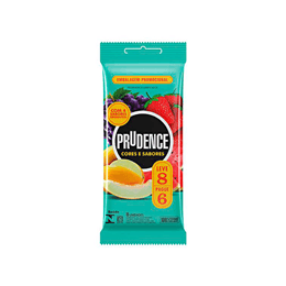 Preservativo com Aroma, Cor e Sabor de Verdade - Prudence Cores e Sabores | 8 Unidades | Sabor: MIX (Morango, Uva, Melão e Melancia)