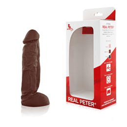 Real Peter Jamanta - Prótese Realística em Formato de Pênis com Glande Definida, Veias e Escroto - 16 x 4,5 cm | Cor: Marrom