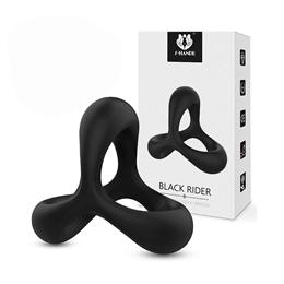 S-Hande Black Rider - Anel Peniano Triplo em Silicone com Texturas Massageadoras - 3,7 x 2,6 cm