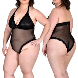 Body em Lycra e Tule com Transparência - Sensualle | Tamanho Plus Size