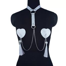 Nipples para os Seios de Luxo com Coleira em PU, Corrente e Strass - Pleasure Dreams