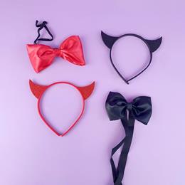 Tiara Diabinho com Glitter e Gravata Borboleta - FestaChic | Disponível em 2 Cores