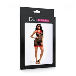 Vestido em Malha Arrastão no Modelo Tomara Que Caia com Acabamento em Renda Vermelha - Eva Intimate | Tamanho Único