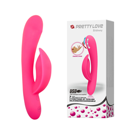 Vibrador Estimulador de Ponto G e Clítoris em Silicone com 7 Modos de Vibração, 3 Tipos de Dedilhado e Recarregável - Pretty Love Sidney | 19,2 x 3,5 cm