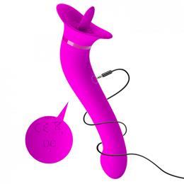 Vibrador Estimulador de Ponto G, Clítoris e Mamilos com 12 Modos de Vibração e Língua com Movimentos - Pretty Love Faust | 22 x 3,1 cm
