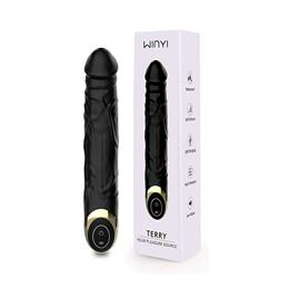 Vibrador Ponto G Recarregável em Formato de Pênis com Glande, 10 Modos de Vibração e Resistente à Água - Winy Terry | 17 x 3,4 cm