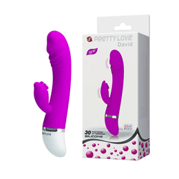 Vibrador em Silicone com Estimulador Clitoriano com Saliências e 30 Modos de Vibração - Pretty Love David - 11 x 3,4 cm