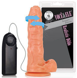 Você & Ele - Prótese Saturno em Formato de Pênis com Prepúcio, Rotação e Ventosa - 13,9 x 3,9 cm | Cor: Bege