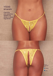 Yaffa  Lingerie - Calcinha Rendada Abertura Dupla e Detalhe de Strass na Frente - Tamanho Único | Disponível 8 Cores