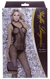 Foto 1 do produto Yaffa Lingerie - Macacão de Alcinha com Renda, Recortes e Arrastão nas Pernas, Sem Costuras - Veste do P 36 até o Plus Size 46 | Cor: Preto