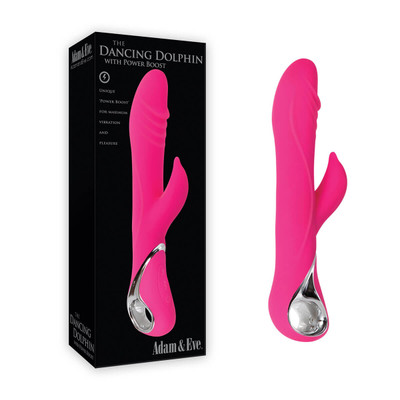 Vibrador de Ponto G com Estimulador Clitoriano em Formato de Golfinho, 7 Modos de Vibrações e 3 de Rotações - Adam & Eve The Dancing Dolphin - 22,5 x 3,9 cm