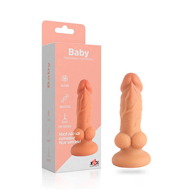 Foto 1 do produto Adão & Eva Baby - Mini Prótese Peniana Realística em Silicone com Escroto e Base em Ventosa - 7 x 2,6 cm