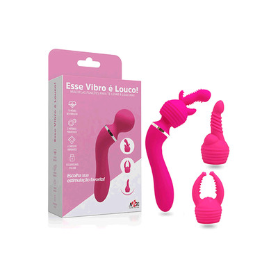 Foto 1 do produto Vibrador Estimulador Recarregável em Silicone com 10 Modos de Vibração e 3 Estimuladores Removíveis - Adão & Eva Esse Vibro é Louco - 8,7 x 4,3 cm