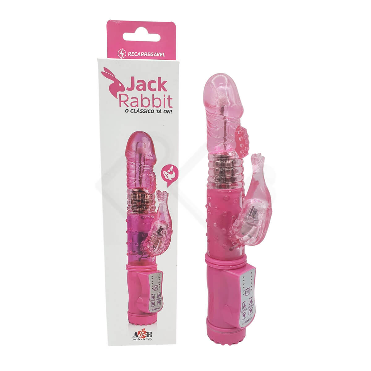 Vibrador de Ponto G e Estimulador Clitoriano com 9 Velocidades de Rotação, Botão Reverse e 36 Modos de Vibração - Adão & Eva Jack Rabbit Baleia - 11,4 x 3,0 cm - 1