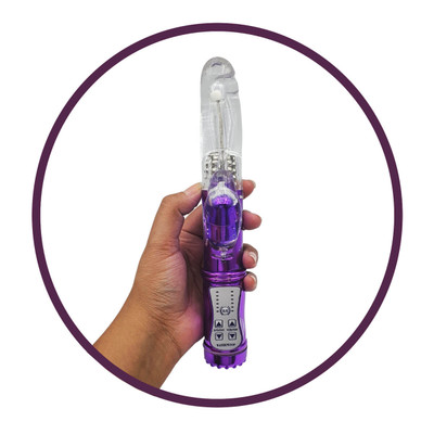Foto 5 do produto Vibrador de Ponto G e Estimulador Clitoriano com 9 Velocidades de Rotação, Botão Reverse e 36 Modos de Vibração - Adão & Eva Jack Rabbit Golfinho - 10,5 x 3,0 cm