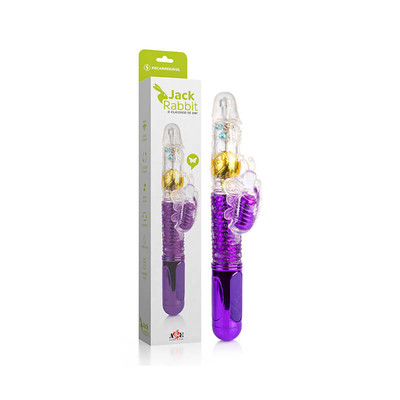 Vibrador de Ponto G com Rotação 360°, Estimulador de Clitóris em Forma de Borboleta e 36 Modos de Vibração - Adão & Eva Jack Rabbit - 13,5 x 3,4 cm