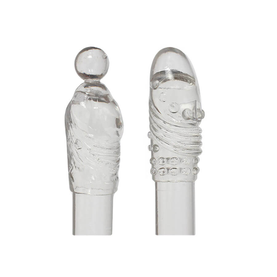 Kit com 2 Capas Penianas Extensoras Transparentes com Glande Definida, Cerdas Estimuladoras e Texturas Anelares - Adão & Eva JB | 9,8 x 3,6 cm | 10,1 x 3,5 cm - 2