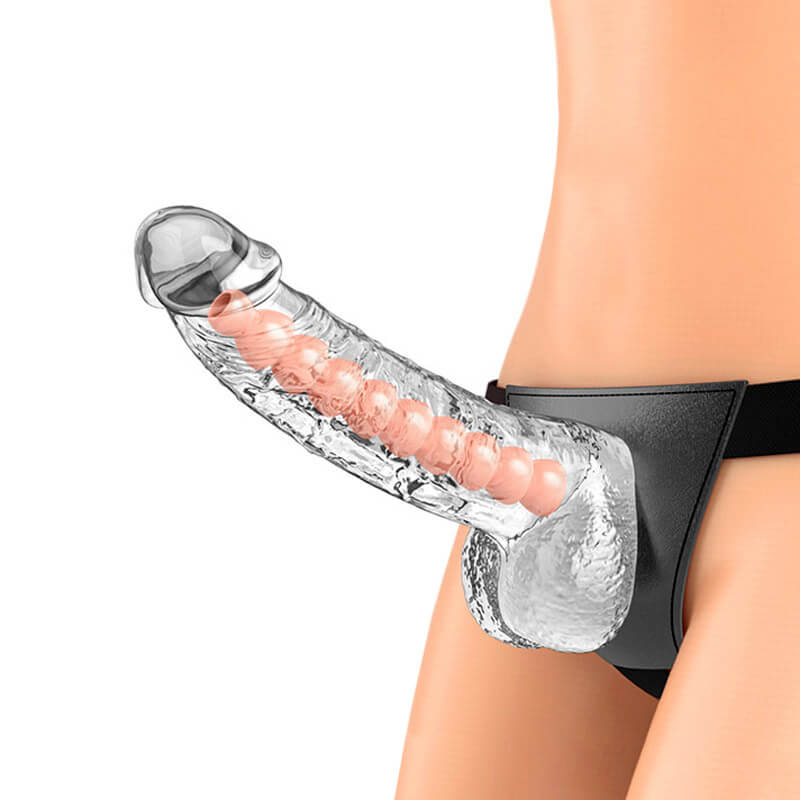 Cinta Peniana em Couro Sintético com Prótese Peniana Realística Transparente com Vértebra, Escroto e Ventosa - Adão & Eva Strap On | 12,8 x 3,2 cm - 2