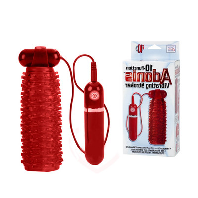 Foto 1 do produto Adonis - Masturbador Texturizado em Silicone com Capsula Vibratória na Ponta e Controle - 14,5 x 4 cm | Cor: Vermelho