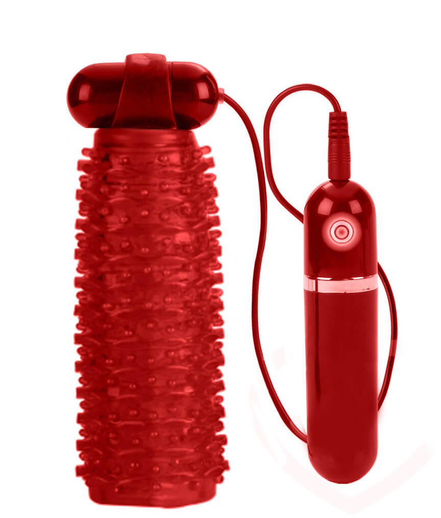 Adonis - Masturbador Texturizado em Silicone com Capsula Vibratória na Ponta e Controle - 14,5 x 4 cm | Cor: Vermelho - 2