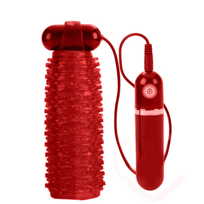 Foto 2 do produto Adonis - Masturbador Texturizado em Silicone com Capsula Vibratória na Ponta e Controle - 14,5 x 4 cm | Cor: Vermelho