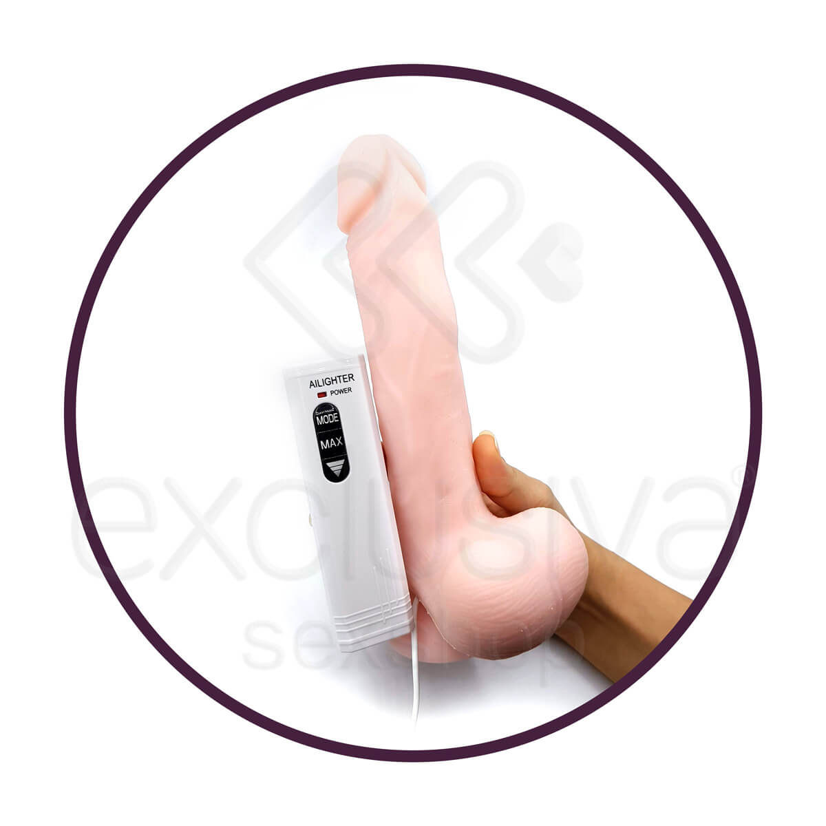 Ailighter - Prótese Realística em Formato de Pênis em Silicone e 10 Modos de Vibrações com Glande, Escroto, Veias Suaves e Ventosa - 17,5 x 4 cm - 4