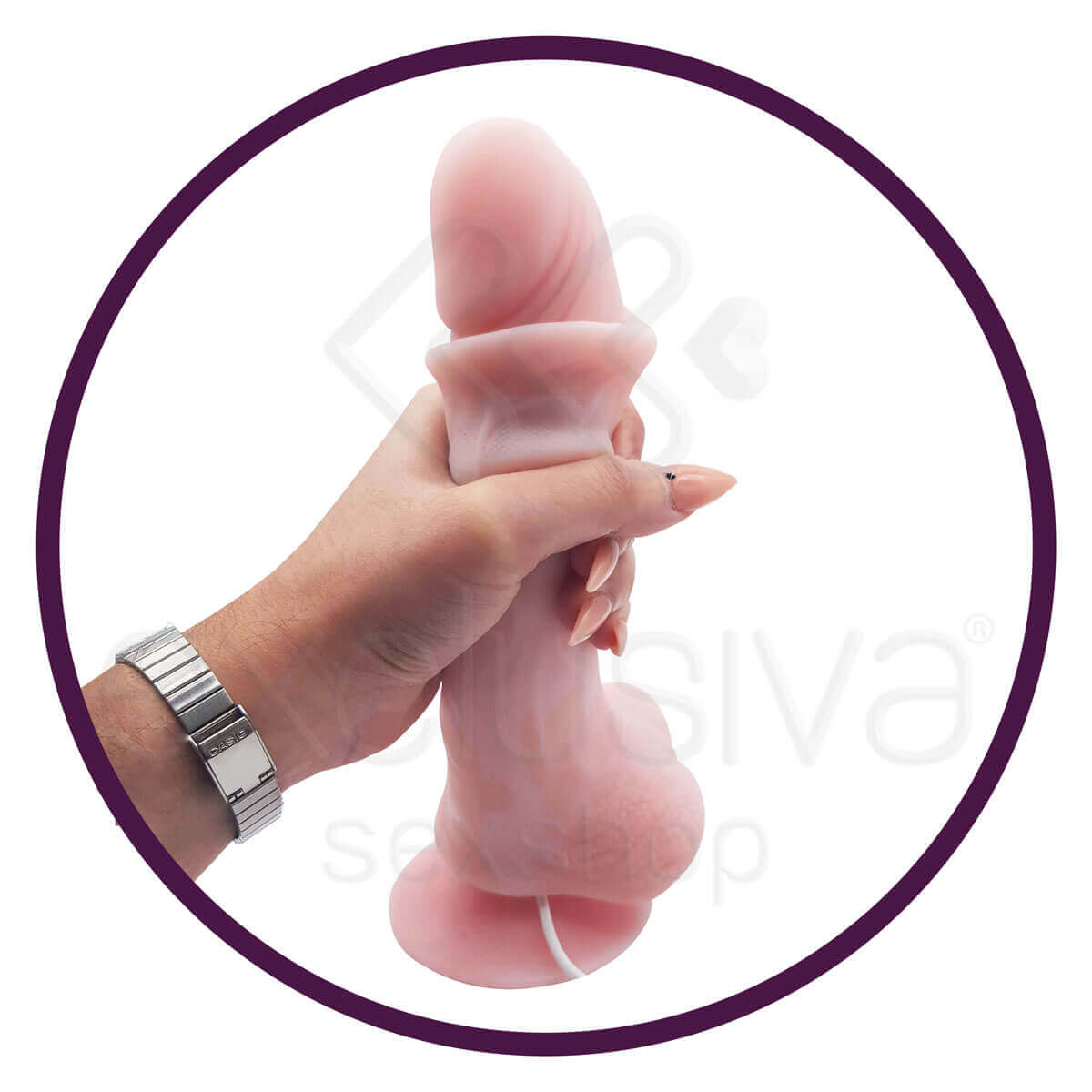 Ailighter - Prótese Realística com Pele Beliscável, Glande Definida, Veias Saltadas, Escroto, Ventosa e 10 Modos de Vibração - 18 x 4 cm - 4