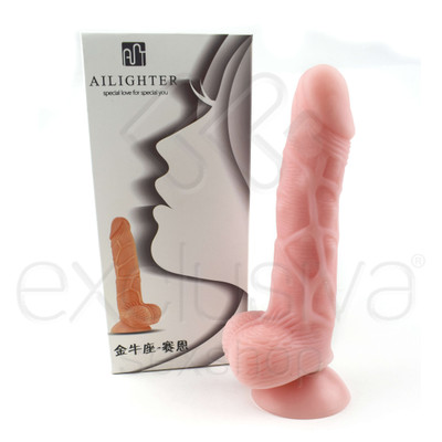 Foto 1 do produto Ailighter Taurus I - Prótese Realística com Pele Beliscável, Glande Definida, Prepúcio, Veias Saltadas, Escroto e Ventosa - 16,5 x 4 cm