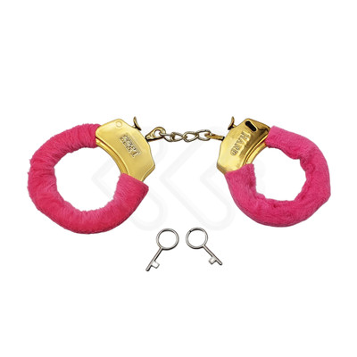 Foto 3 do produto Algemas Douradas em ABS Metalizado e Pelúcia com Trava de Segurança - Hard Less | Cor: Rosa