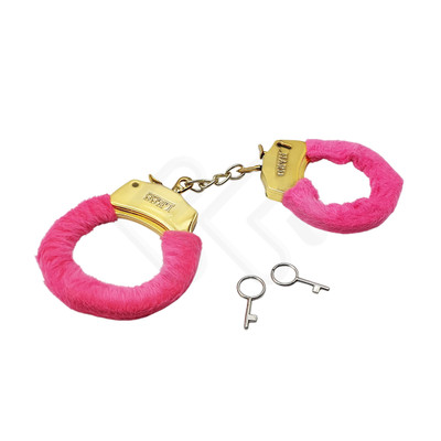 Foto 4 do produto Algemas Douradas em ABS Metalizado e Pelúcia com Trava de Segurança - Hard Less | Cor: Rosa