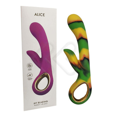 Foto 1 do produto Vibrador Estimulador de Ponto G e Clitóris com 10 Vibrações em 5 Intensidades - Alice My Blazing Rabbit Vibrator | 9,5 x 3,4 cm | Cor: Mesclado (Amarelo, Verde, Laranja e Preto)