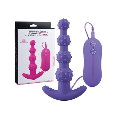 Anal Beads - Plug Anal Soft Touch com 4 Esferas Gradativas, 10 Modos de Vibração e Controle Remoto - 12,3 x 2,6 cm | Cor: Roxo