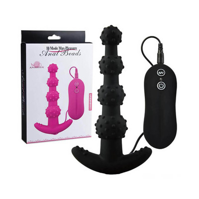 Anal Beads - Plug Anal Soft Touch com 4 Esferas Gradativas, 10 Modos de Vibração e Controle Remoto - 12,3 x 2,6 cm | Cor: Preto