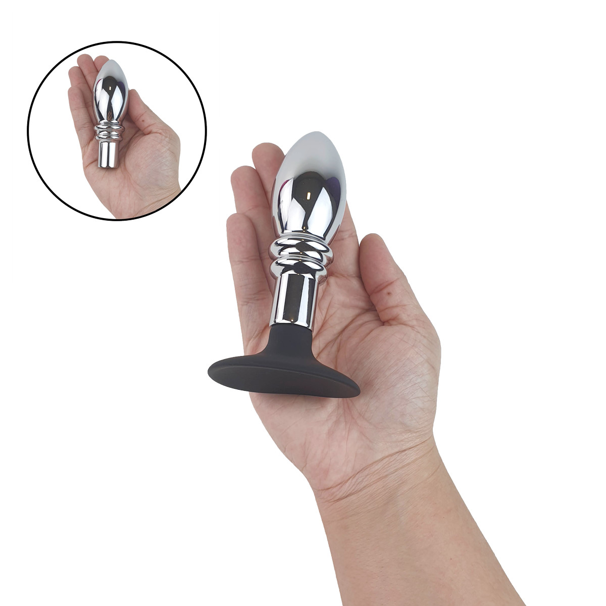 Plug Anal Cônico em Aço Inoxidável com Ventosa Removível em Silicone | 9,7 x 3,4 cm - 6