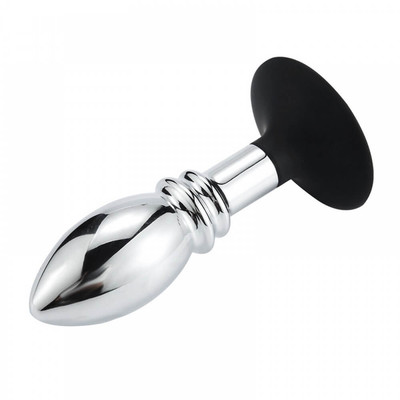 Foto 2 do produto Plug Anal Cônico em Aço Inoxidável com Ventosa Removível em Silicone | 9,7 x 3,4 cm