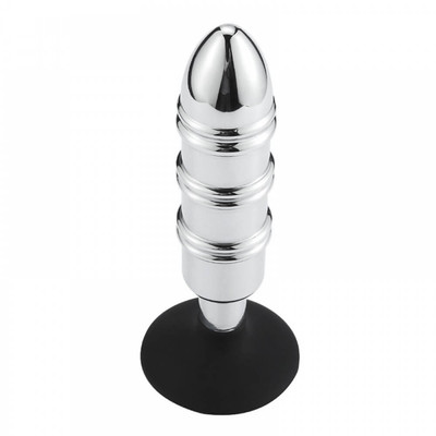 Foto 4 do produto Plug Anal com Linhas Estimuladoras e Base Ventosa em Silicone - Vip Mix | 12,6 x 3 cm