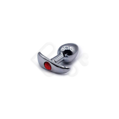 Foto 1 do produto Anal Plug Stainless - Plug Anal Cônico em Aço com Alça de Segurança e Detalhe de Joia Cravada - 5,9 x 2,6 cm | Cor: Vermelho