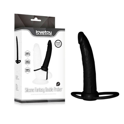 Anel Companheiro sem Vibro com Alça para Escroto - LoveToy Silicone Fantasy Double Prober | 13,5 x 2,5 cm