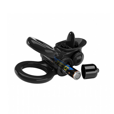 Foto 4 do produto Anel Peniano Duplo com Estimulador de Clitóris, Língua Vibratória e 10 Modos de Vibração - Passionate Ring | 10,6 x 3,8 cm
