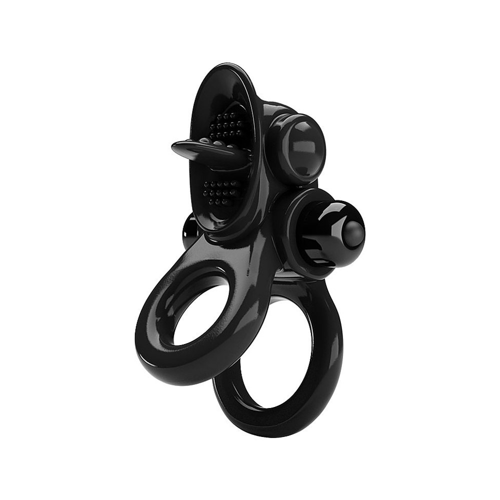 Anel Peniano Duplo com Estimulador de Clitóris, Língua Vibratória e 10 Modos de Vibração - Passionate Ring | 10,6 x 3,8 cm - 5
