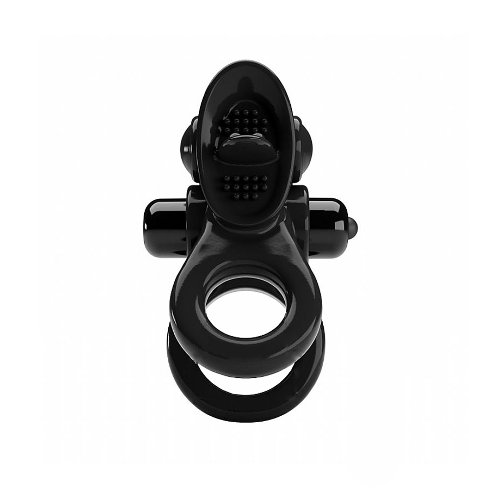 Anel Peniano Duplo com Estimulador de Clitóris, Língua Vibratória e 10 Modos de Vibração - Passionate Ring | 10,6 x 3,8 cm - 6