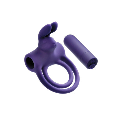 Foto 3 do produto Anel Peniano Duplo para Pênis e Escroto com 10 Modos de Vibração, Controle Remoto Sem Fio e Estimulador de Clitóris em Forma de Coelho - Adam & Eve's Silicone Rechargeable Rabbit Ring | 3 cm | 4,8 cm