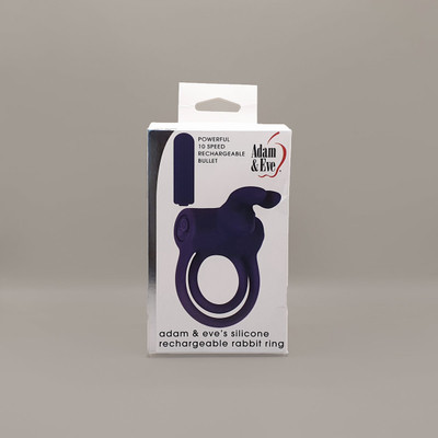 Foto 7 do produto Anel Peniano Duplo para Pênis e Escroto com 10 Modos de Vibração e Estimulador de Clitóris - Adam & Eve's Silicone Rechargeable Rabbit Ring | 7,7 x 5,8 cm